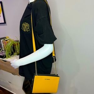 Steve Madden Quilted Mustard Crossbody Bag, Gold Chain, Shoulder Handbag